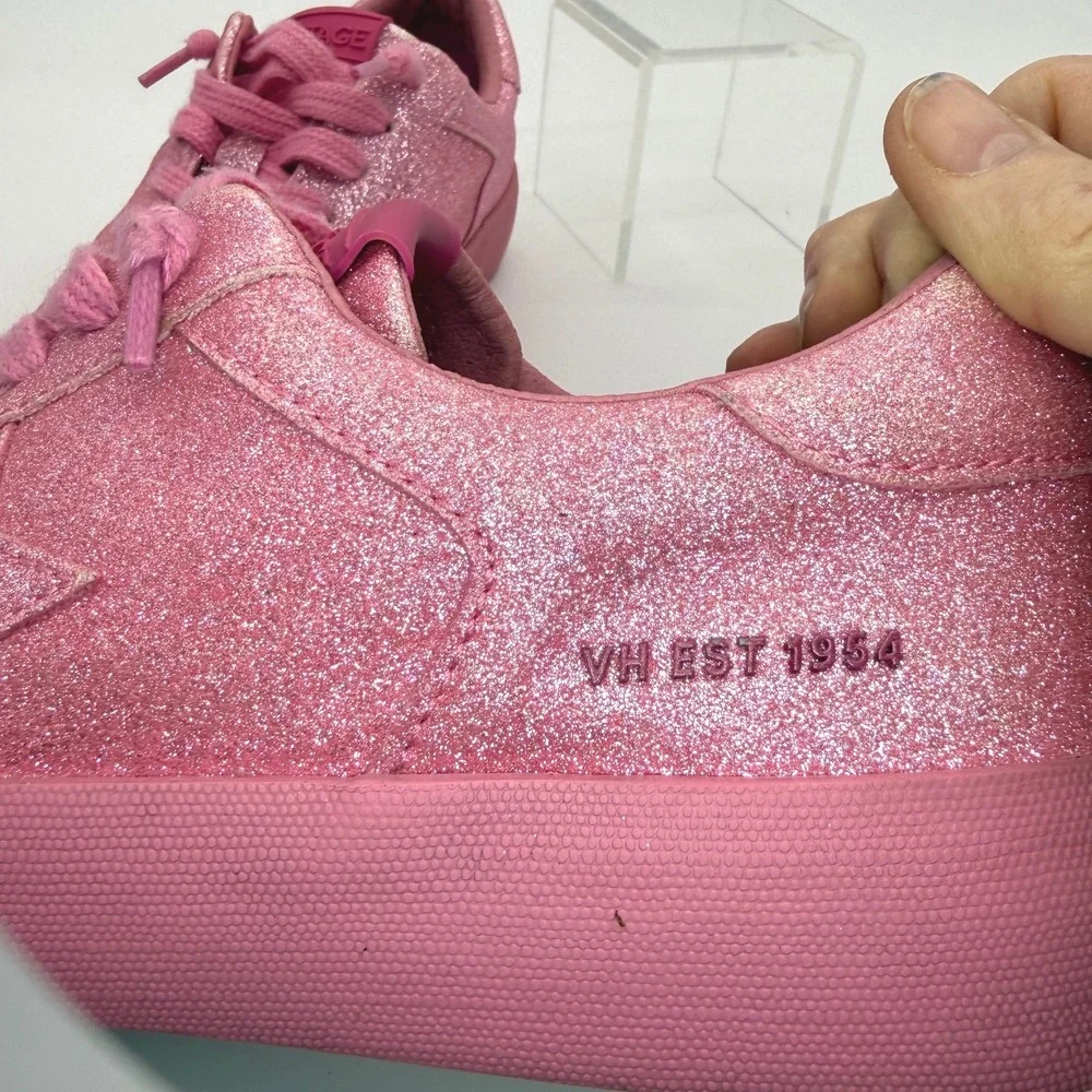 Vintage Havana Sneakers Women 7.5 Pink Glitter Star Patch Low Top Sparkle
